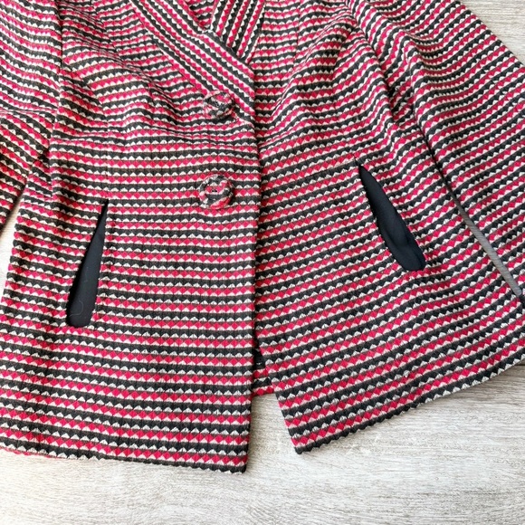 Etcetera Wool BIend Red Black Woven Diamond Tweed Blazer - Picture 8 of 10
